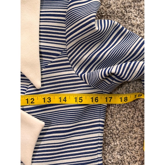 Vintage Sue Brett Mod Mini Dress Blue White Striped Bow Collar Long Sleeve 60s - Picture 5 of 9